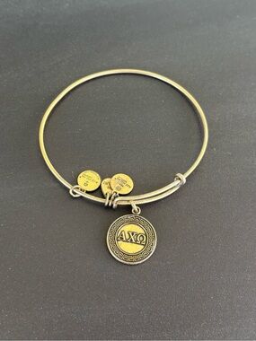 Alex and Ani Brass Toned AXΩ Greek Letter Charm Bangle Bracelet